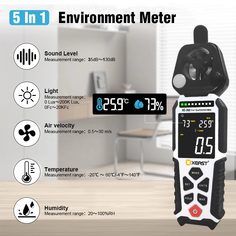 XEAST 2025 New Releaed XE-368 5 In 1 Multifunctional Environment Meter Sound Level Meter Light Meter Anemometer Humidity and Temperature Meter 1