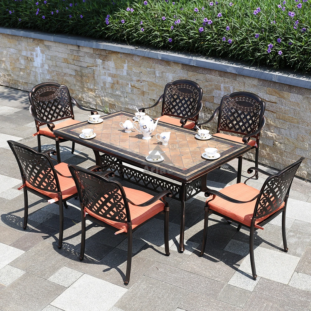 Cast aluminum villa outdoor courtyard balcony leisure open-air dining table and chair combination barbecue stove 1