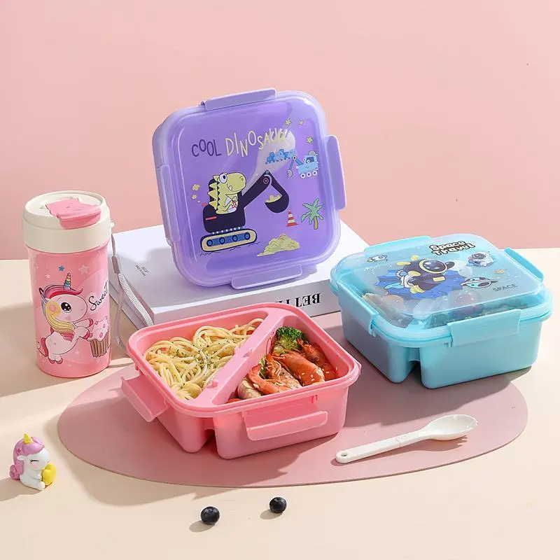 HongXing Lunch Box Microwave Safe, Cartoon 2 Compartments Children's Bento Lunch Box 1