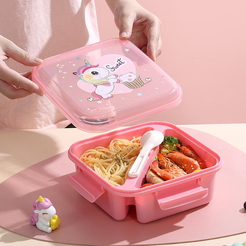 HongXing Lunch Box Microwave Safe, Cartoon 2 Compartments Children's Bento Lunch Box 3