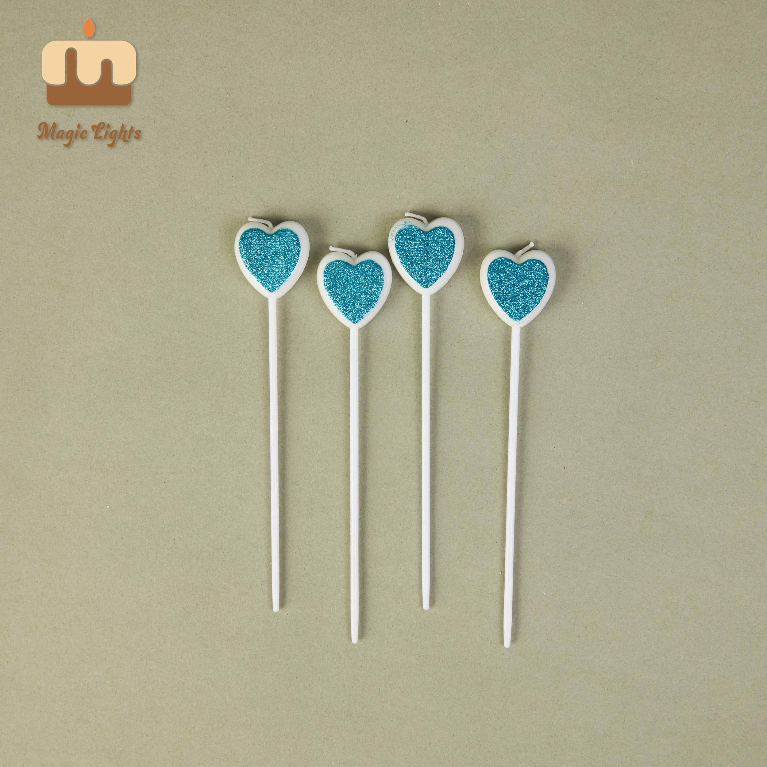 Luci magiche blu glitter cuore candele 4pk per torte 1