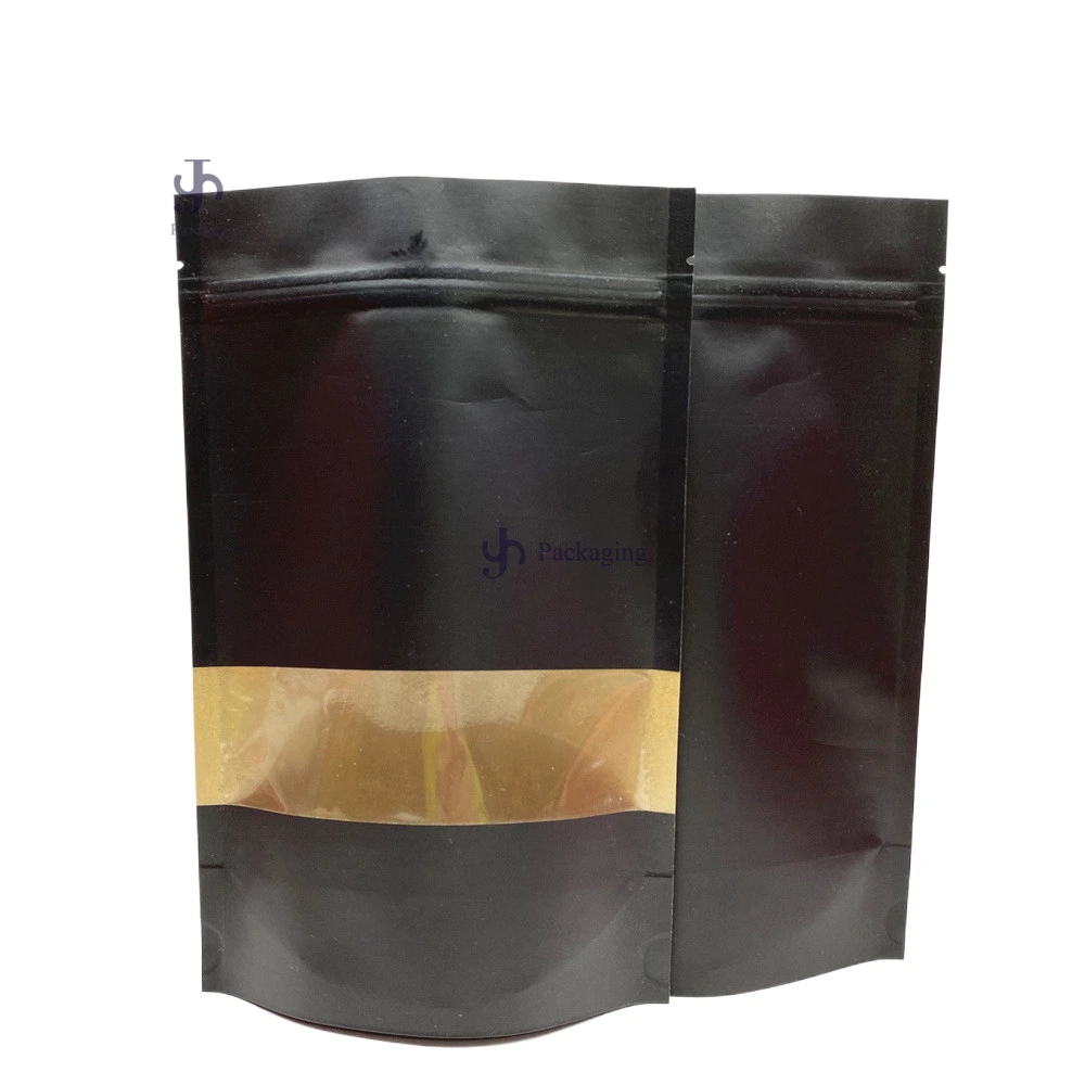 Benutzerdefinierte Marke Black Stand Up Kraft Paper Reißverpackungspacktasche mit Fenster 1