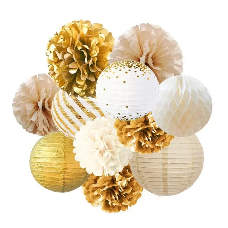 Magic Lights Golden Tissue Papel Pom Pom para festa de aniversário Decorações de celebração 1
