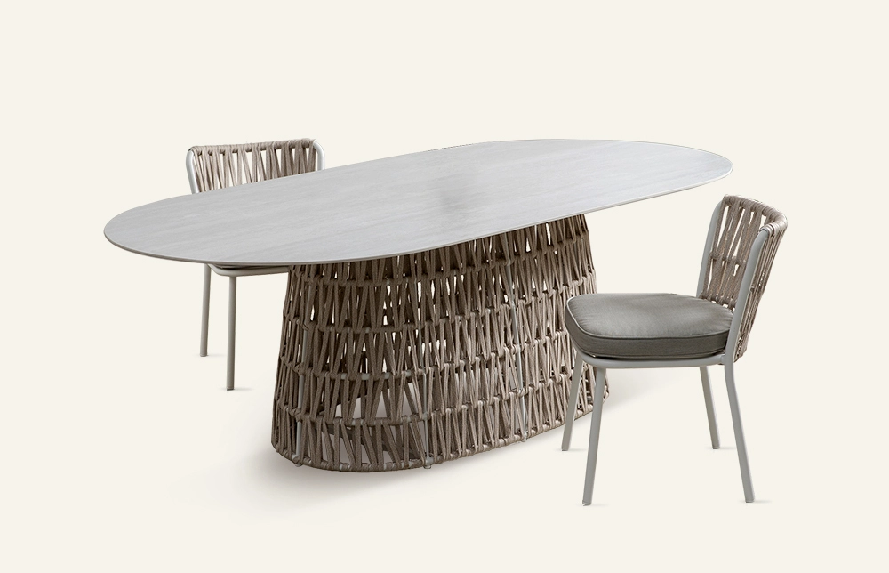 Nest geweven metalen eettafel buiten en stoelen ingesteld HB74-54 1