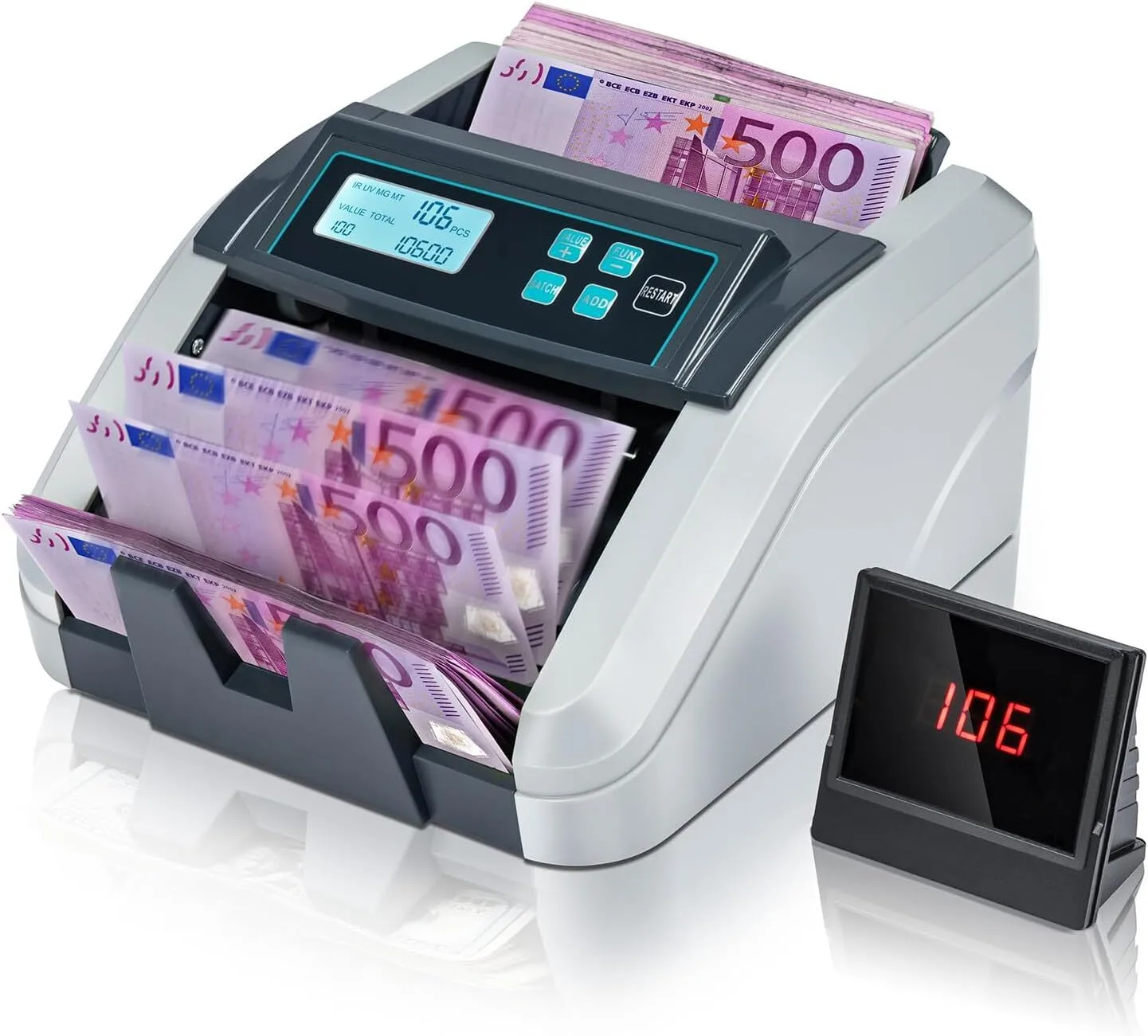 Huaen H-307 Money Counter Value,Add+Batch/Add+ Value Mode Bill Counter,UV/MG/IR/MT Detection,1100 Bills/min,with LCD Display 1