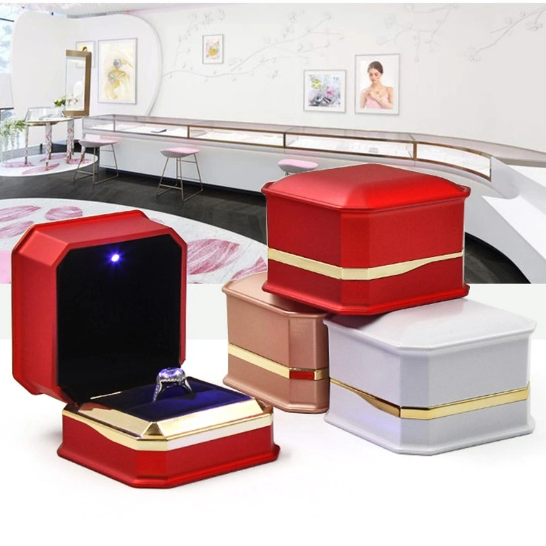 Octagonal Gold-rimmed LED light jewelry box proposal ring bracelet earrings pendant jewelry gift packaging box factory wholesale 1