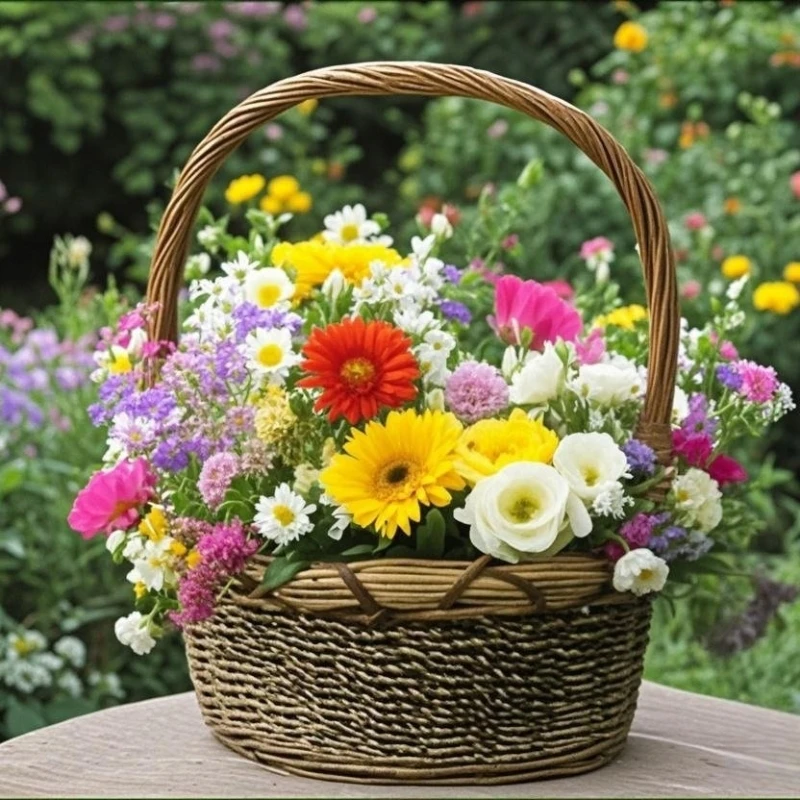 Cestino per decorazioni floreali in vaso di pianta di paglia con decorazioni per la casa a manico 1