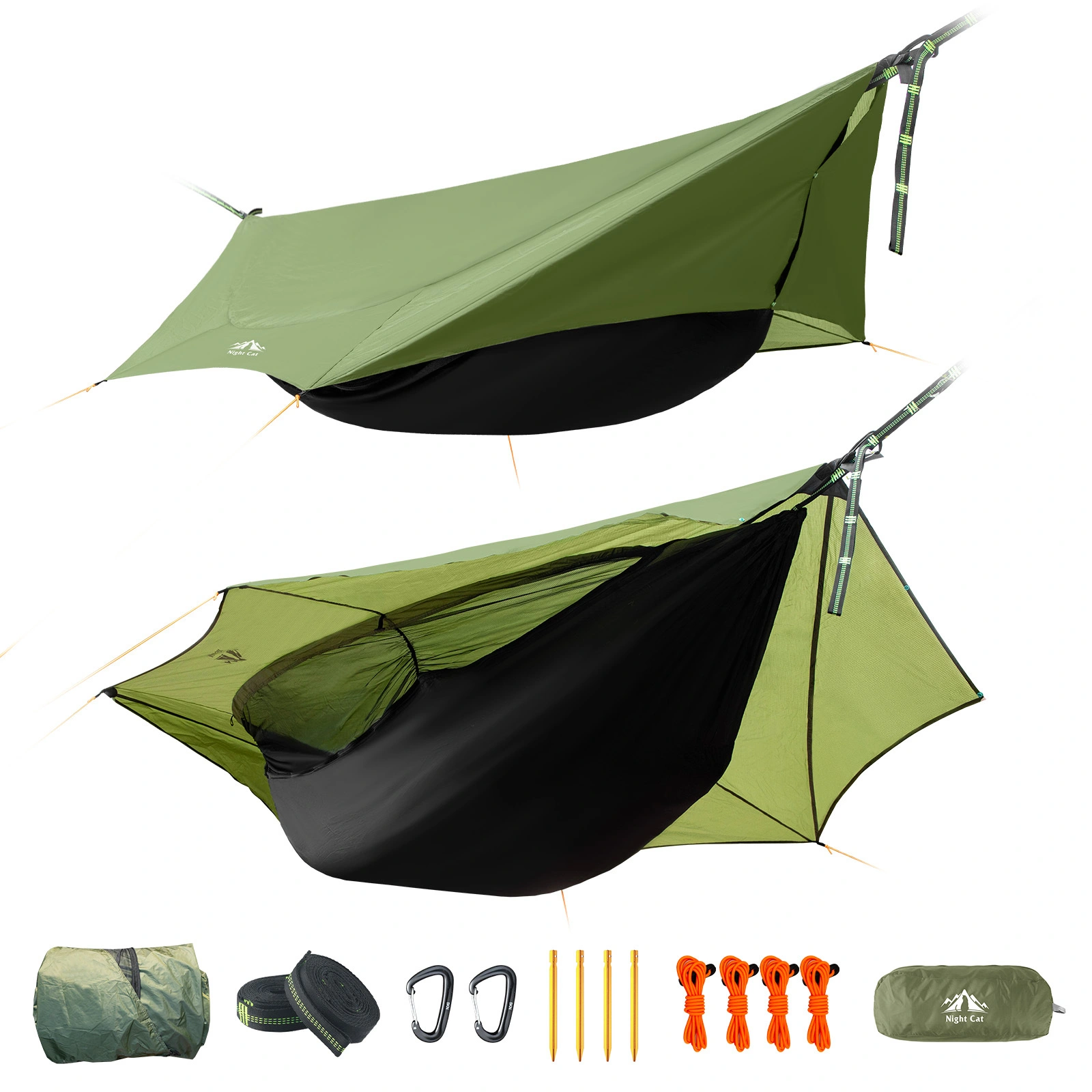 Night Cat Camping Hammock Tent: Lightweight Portable 4 in 1 Hammock with Rain Tarp and Mosquito Net for Hiking Jungle Outdoor DC-06-AGN-US 1
