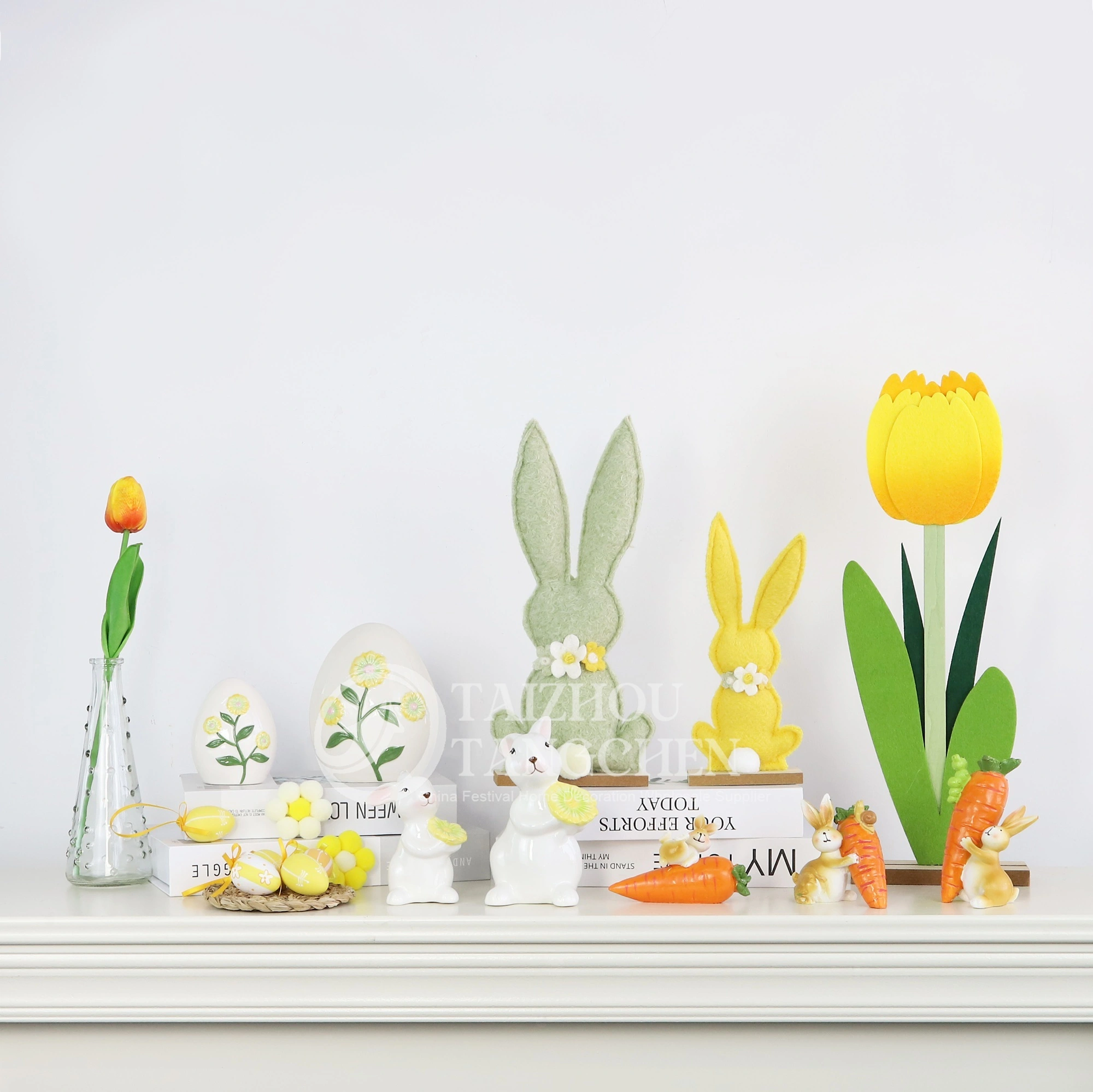 Spring Party Home Decor Fabric Easter Bunny Signs Ceramic Eater Eggs Tabletop Ornament 1