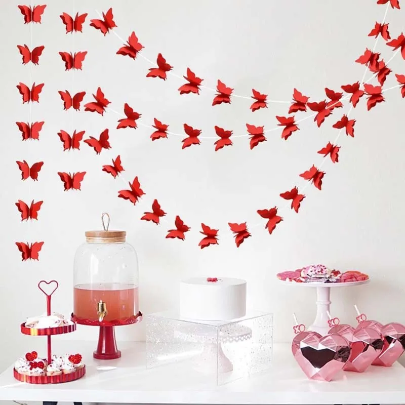 Luci magiche ghirlanda di carta a farfalla rossa per decorazioni per il soffitto per la casa festa di compleanno per baby shower tema di San Valentino decorazione 1