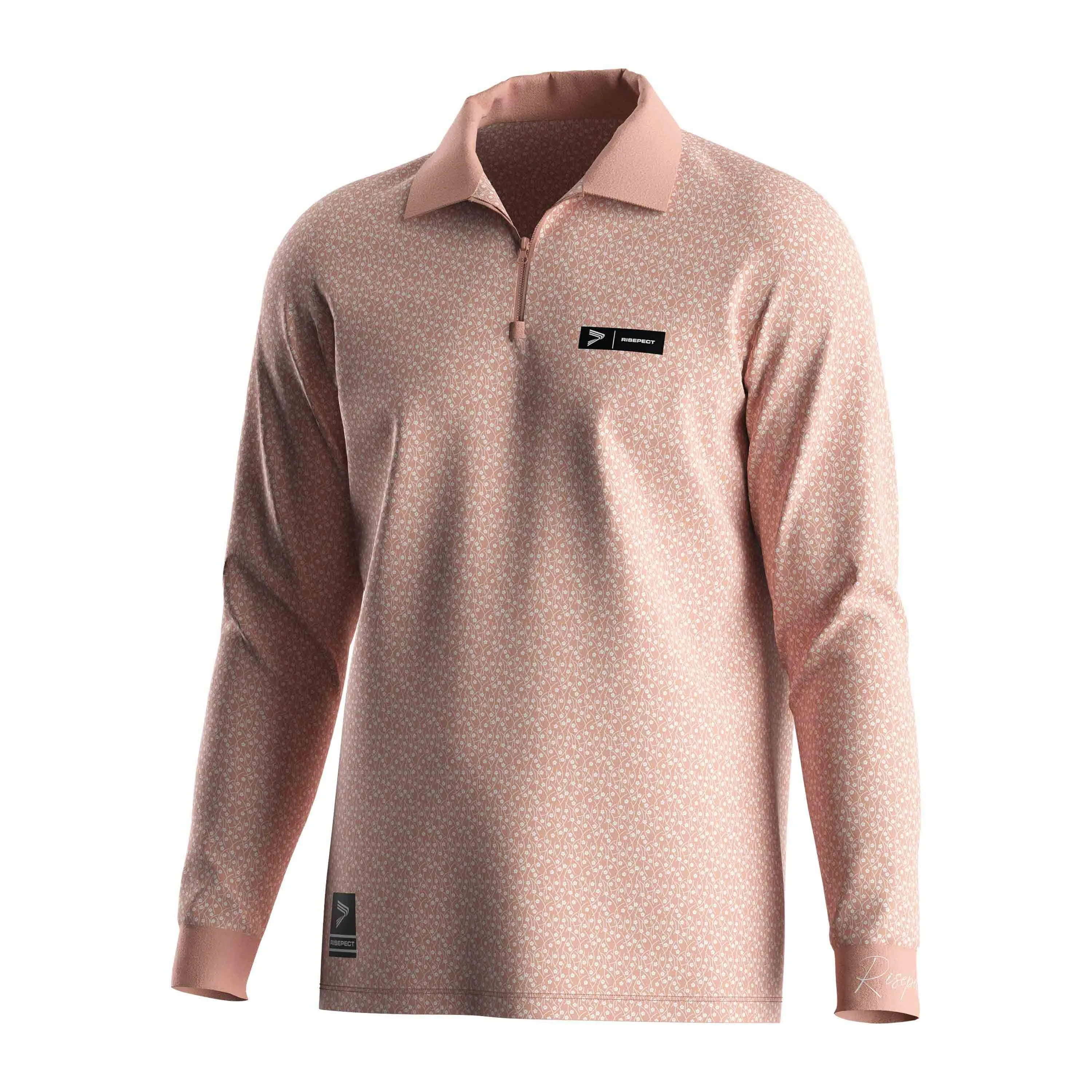 Soft Floral Light Luxury Long-sleeved 1/4 zipper Polo Shirt 1