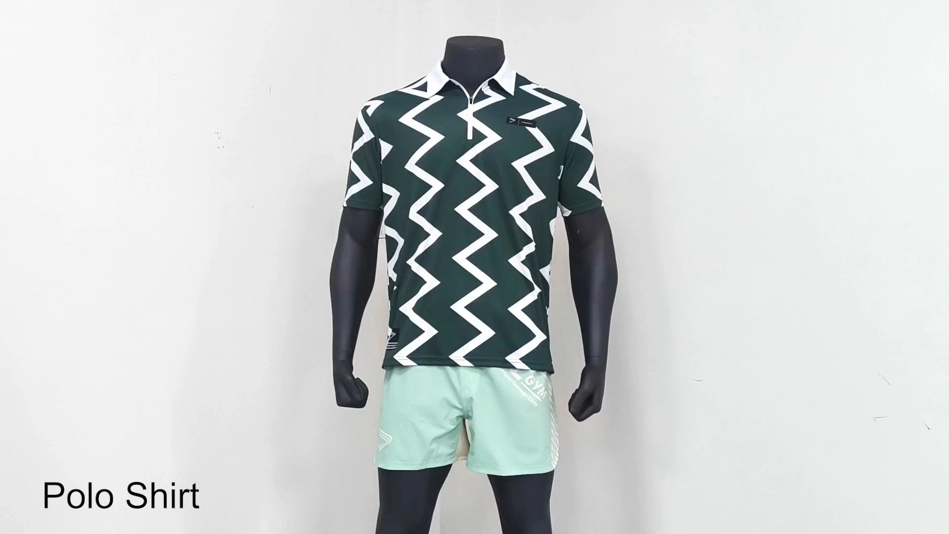 White zigzag-patterned 1/4 zipper POLO shirt 1