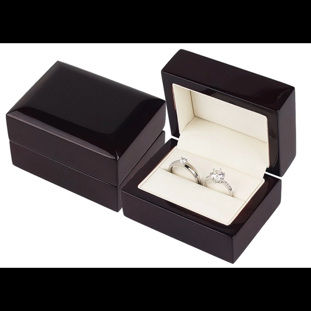 Solid Wooden Glossy Lacquer Jewelry Box Single Ring Pair Ring Earrings Flip Top Wooden Jewelry Gift Boxes 1