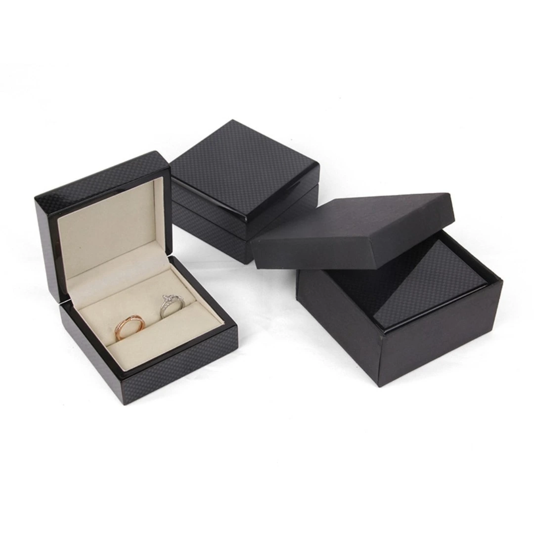 High-grade wooden jewelry box charcoal fiber ring earrings pendant jewelry gift box 1