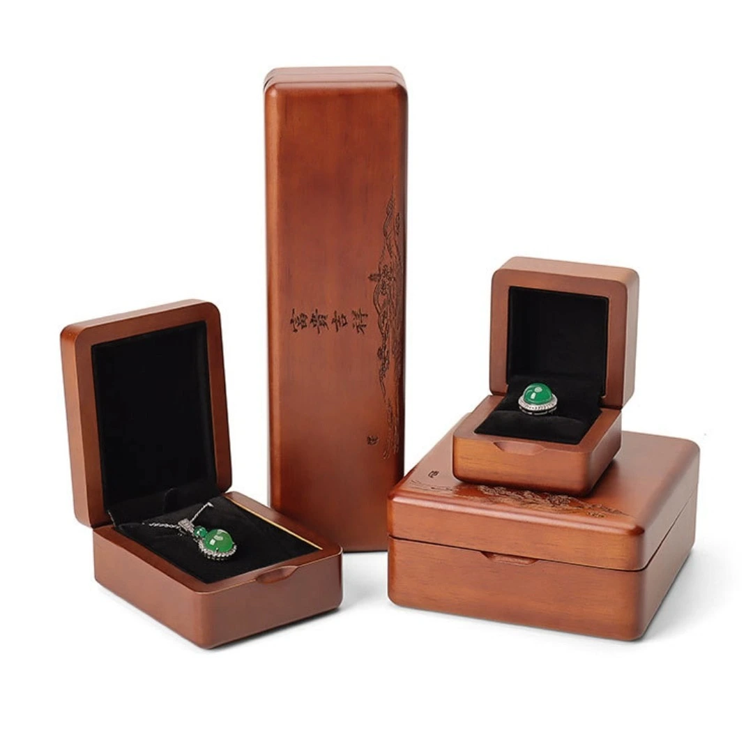 Creative ‘rich and auspicious’ Chinese retro solid wood jewelry box jadeite ring earrings pendant bracelet jewelry gift box 1