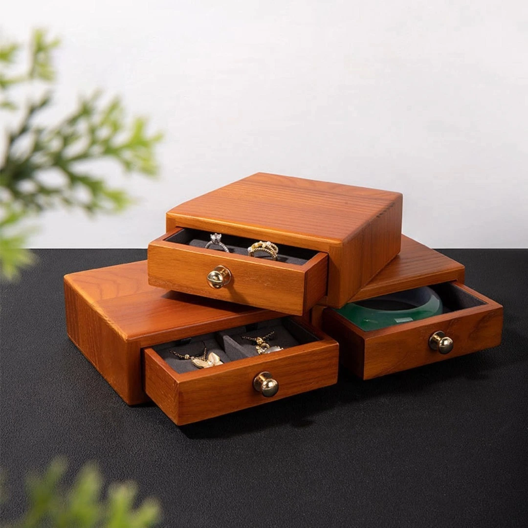Premium vintage drawer solid wood jewelry box ring bracelet pendant earrings jewelry gift wooden storage box 1