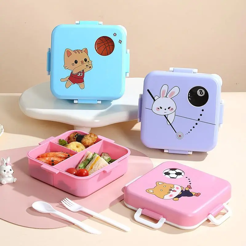 HongXing Childrens Plastic Lunch Box, Cartoon Style Multi Compartment Lunch Box 1