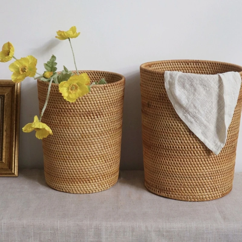 Basketgem Simple Rattan Storage Basket Hotel Dirty CloS Basket WasteBasket 1
