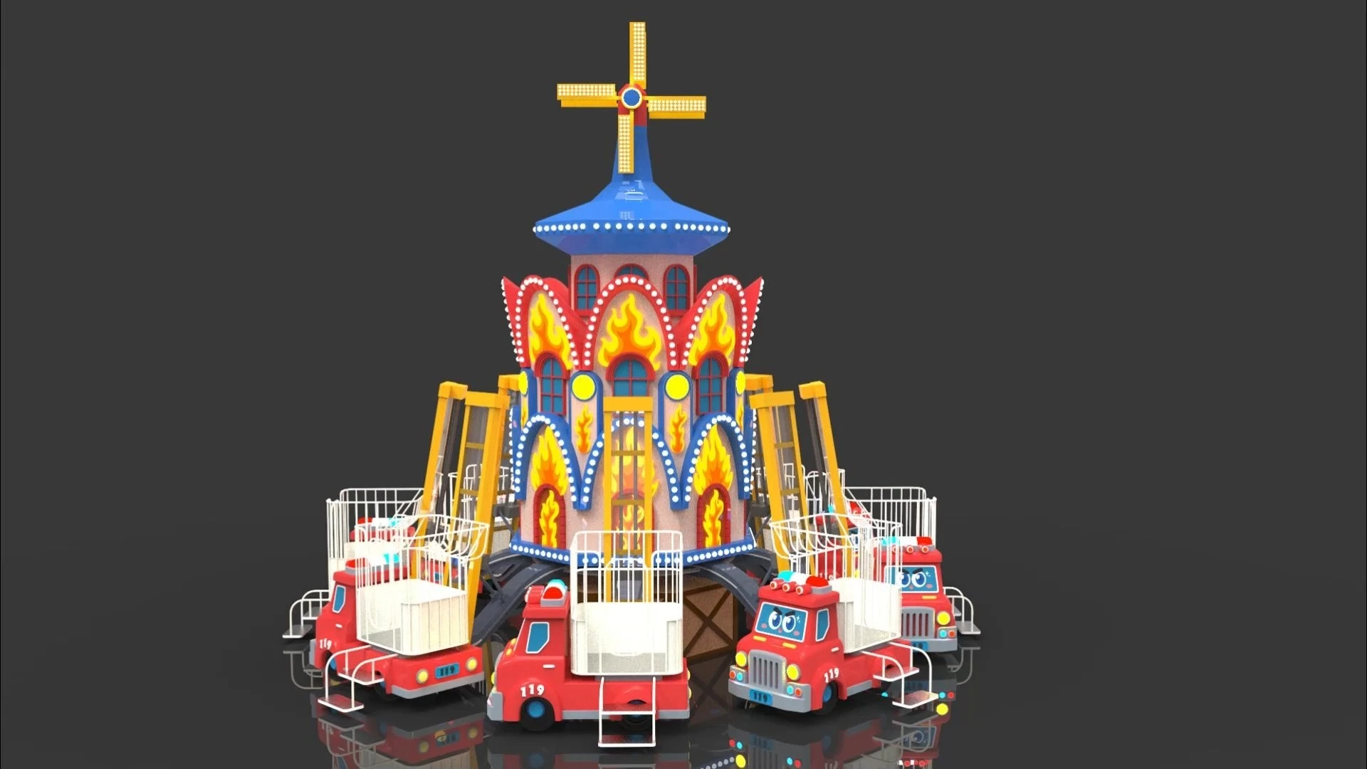 Les enfants des pompiers roulent avec des véhicules de construction du château et des camions de pompiers | LMQ | Limeiqi 1