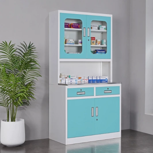 Gabinete de medicina de vidrio endurecido encimera de acero inoxidable gabinete de almacenamiento cerrable 1