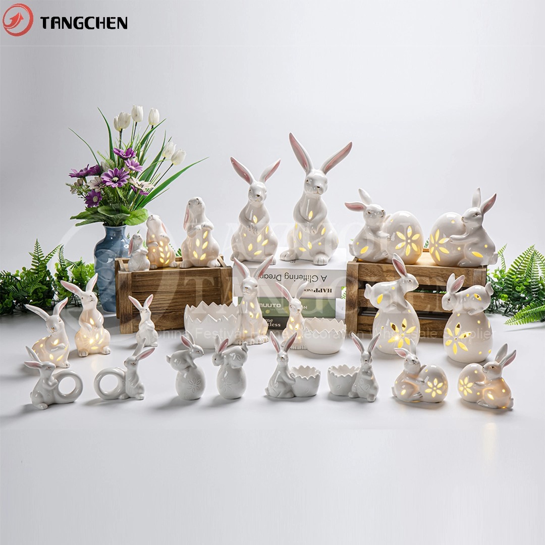 Fábrica Estatua de conejo de Pascua de fábrica LED LED UP Flower Diseño de mesa Decoraciones de conejito 1
