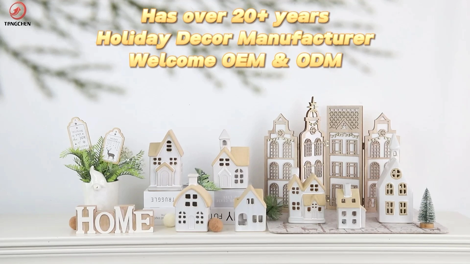 White Xmas Holiday Farmhouse Rustic Decor Ceramic LED Lighted Christmas Village Houses 1
