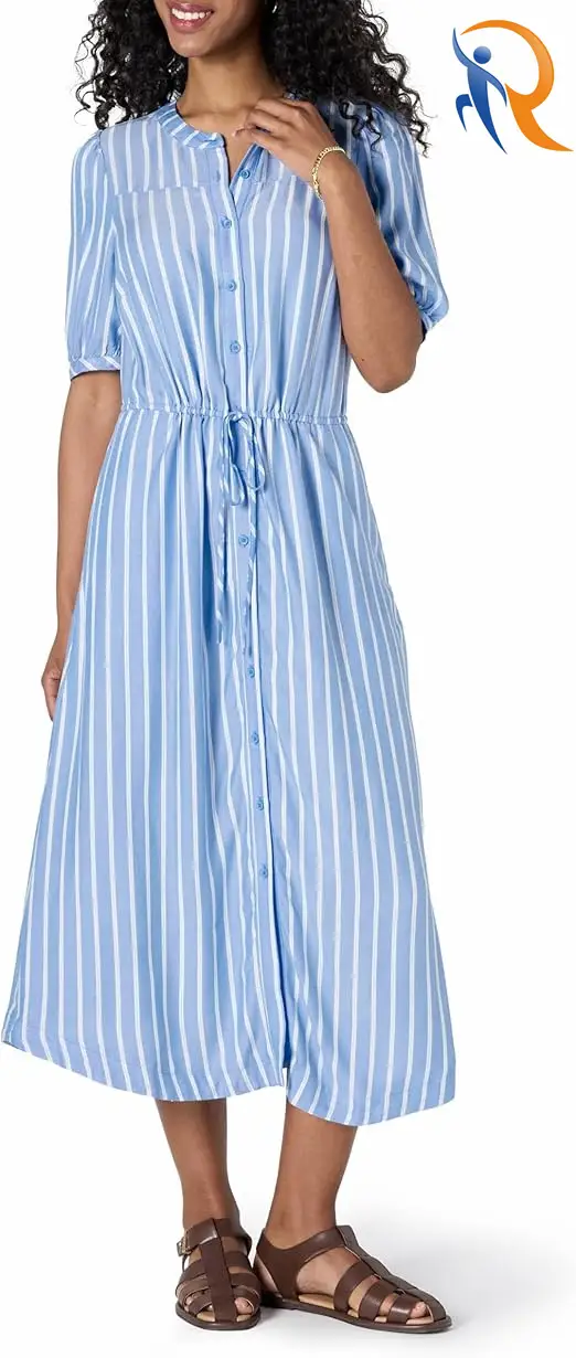 Women's Relaxed Fit Half-Sleeve  Midi A-Line Dress 1