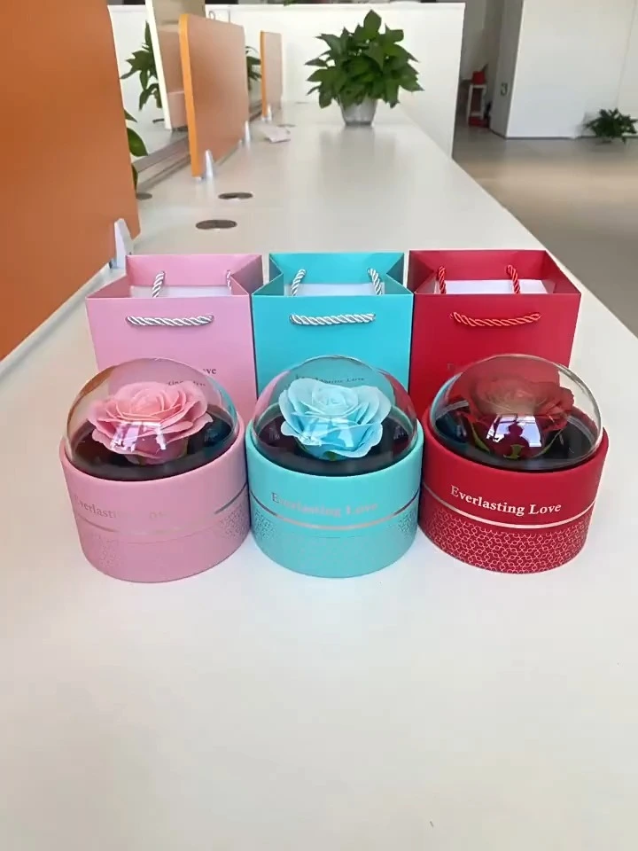 Creative single eternal flowers cylinder acrylic transparent jewelry gift box necklace earrings double ring packaging box 1
