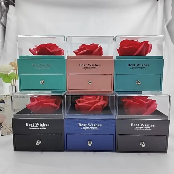 Creative high translucent acrylic eternal rose jewelry gift box ring earrings pendant packaging box 1