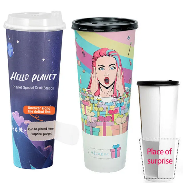 Welm eco-friendly customized disposable surprise mysterious blind box paper coffee and tea cup with lid 1