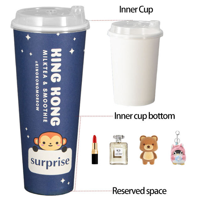 Welm eco-friendly customized disposable surprise mysterious blind box paper coffee and tea cup with lid 3