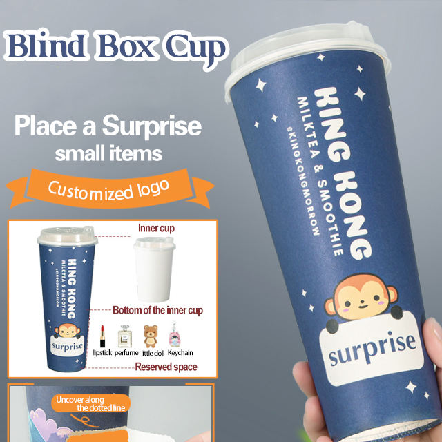 Welm eco-friendly customized disposable surprise mysterious blind box paper coffee and tea cup with lid 6