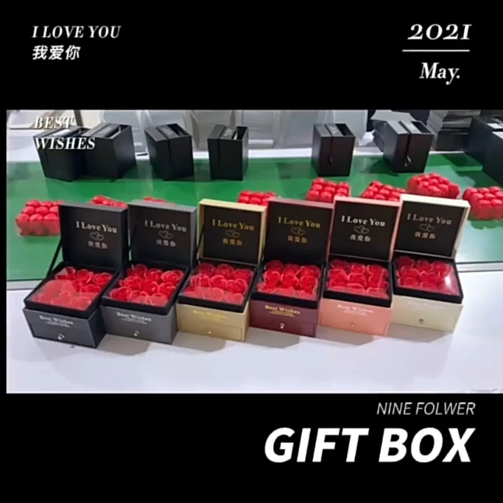 Creative 9-piece everlasting rose flower jewelry gift set - ring, ear ring, pendant, lipstick, drawer-style jewelry packaging box 1