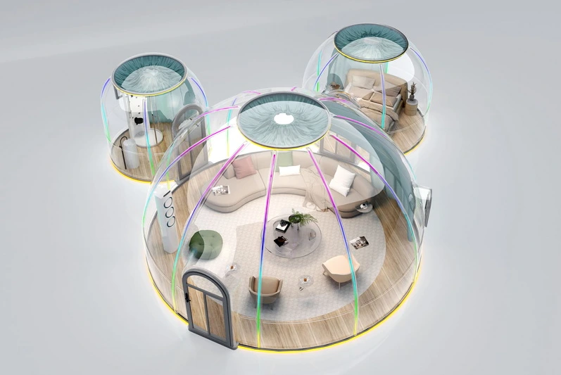 Triple PC Dome Villa Living+Bath+Bedroom Domes 360° Luxury Living 1