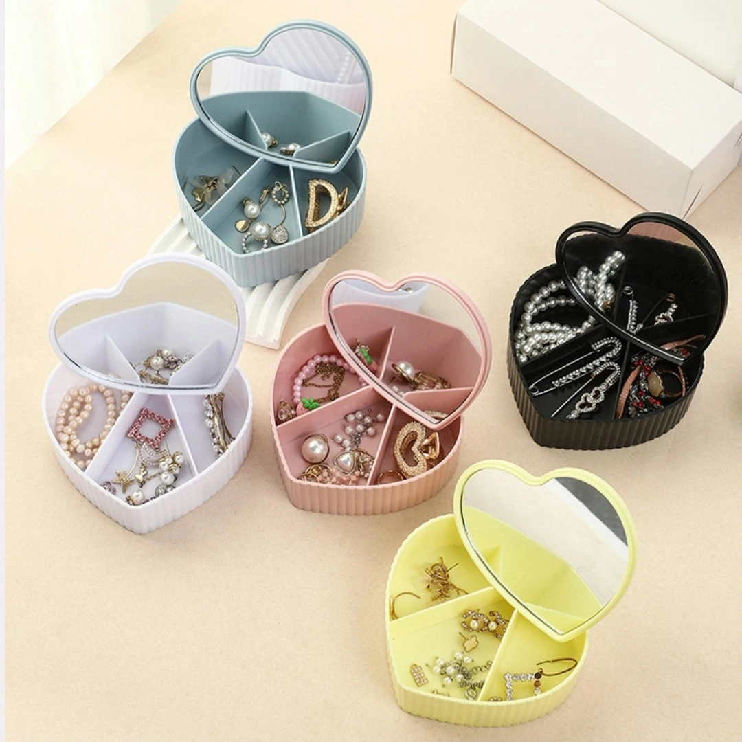 High-end large-capacity heart-shaped jewelry box storage box with compartments mirror ring stud earrings necklace cosmetics jewelry box 1