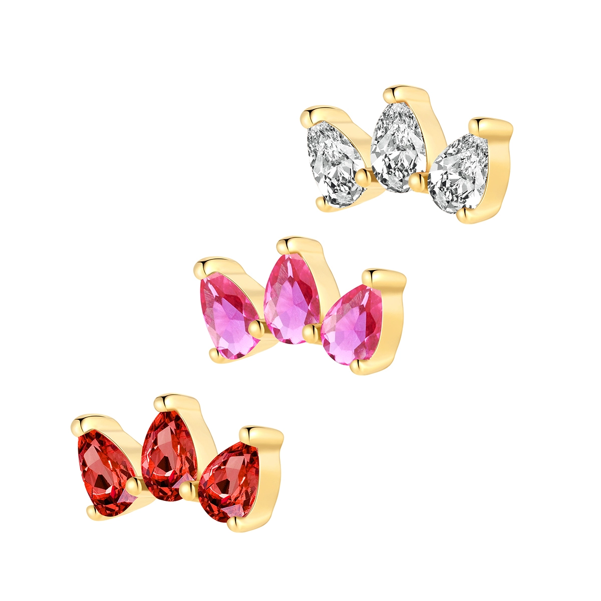 Métal éternel 14k Solid Gold Top Top Corpy Bijoux de piercing avec 3 CZ de marquise rose 1