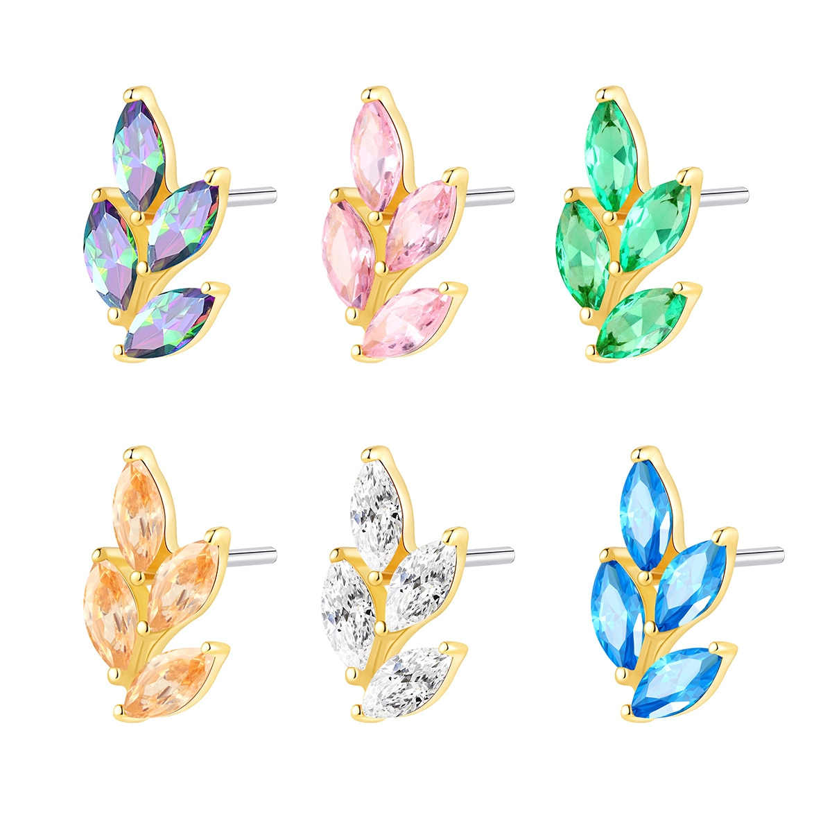 Eternal Metal Leaf Shape 14K Solid Gold Push-In Top for Earrings Body Piercing Jewelry 1