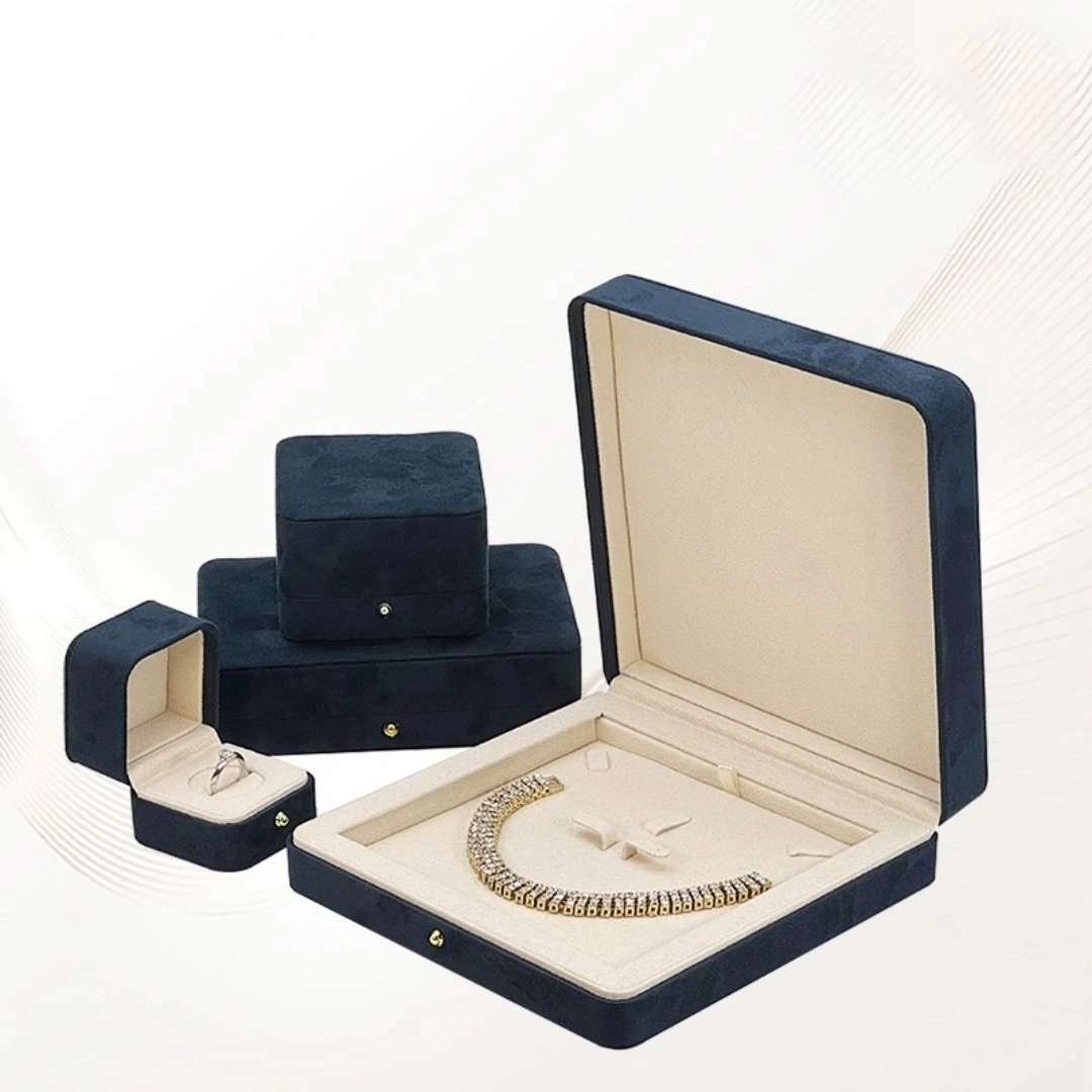 High-end raw rubber velvet imitation leather velvet jewelry box ring necklace earring bracelet set decorative gift packaging box 1