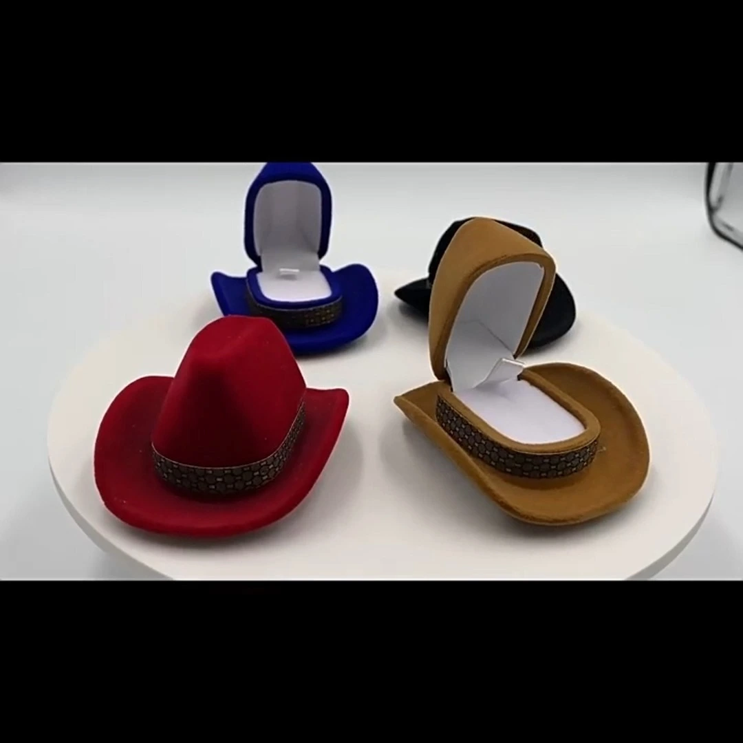 Creative denim hat velvet jewelry box ring earrings accessories gift packaging box 1