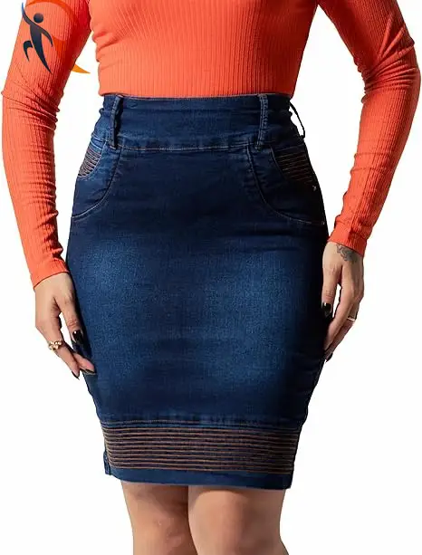 Straight Knee Length Stretch Jean Skirt 1