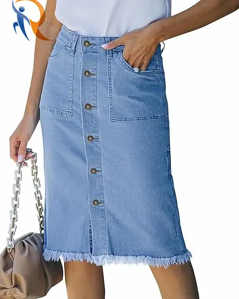 Women's Casual Mid Rise Button Denim Skirt 1