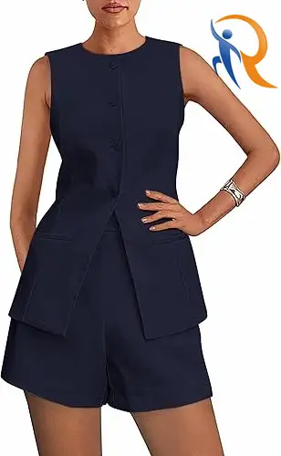 Button Down Suit Vest Tops 1