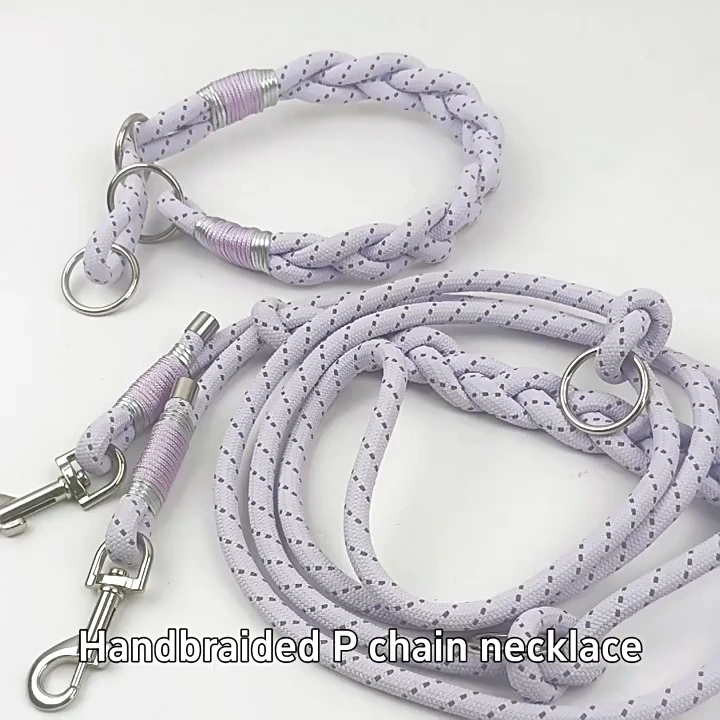 Premium design light reflective dog walking collar and leash set 1