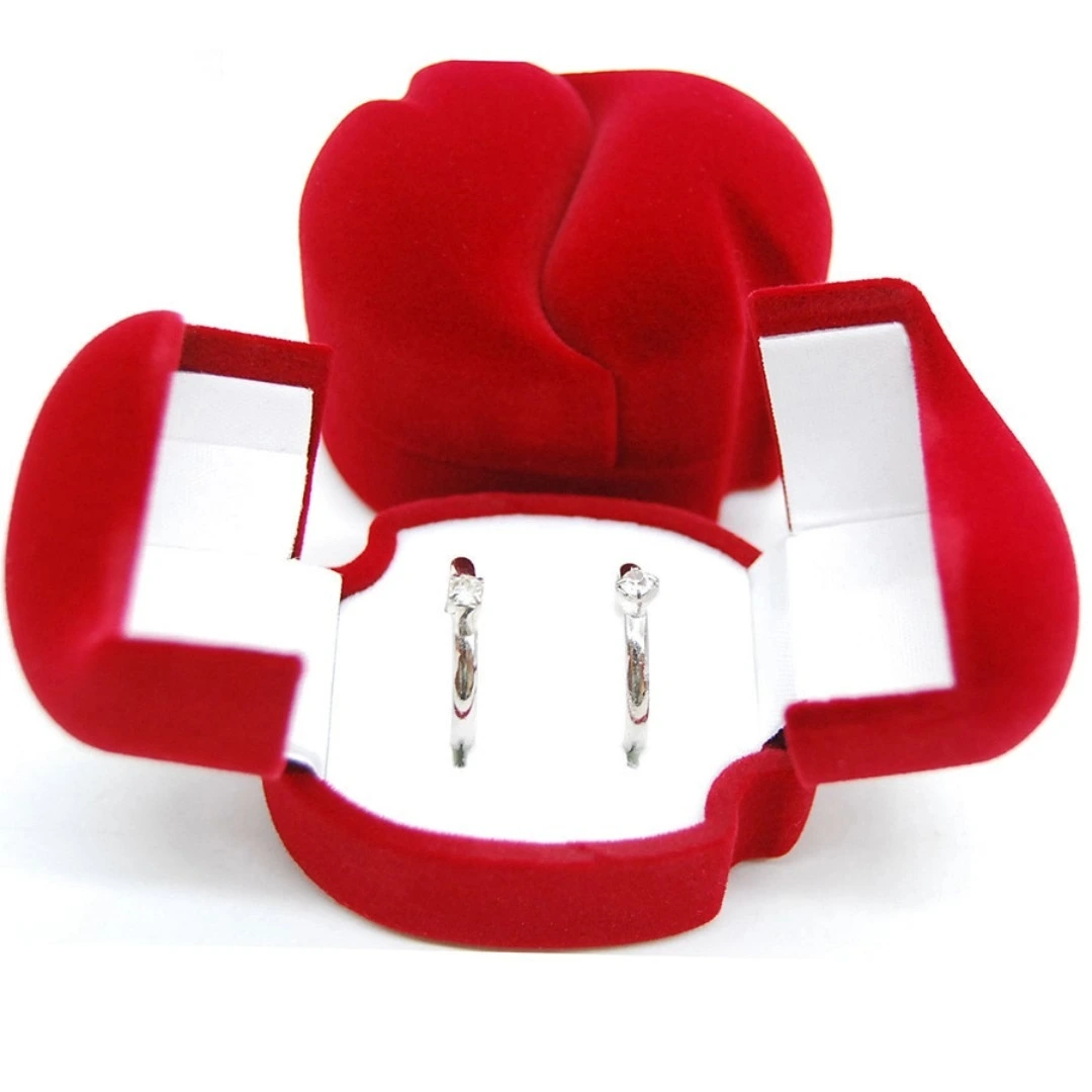 Creative wedding heart-shaped velvet fabric flocking ring box, jewelry and jewelry packaging box 1
