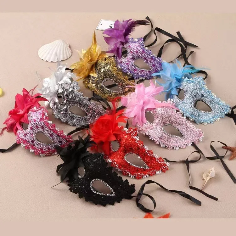Magic Lights Feather Lace Mask for Women Masquerade Cosplay Halloween Eye Mask Costume Party 1