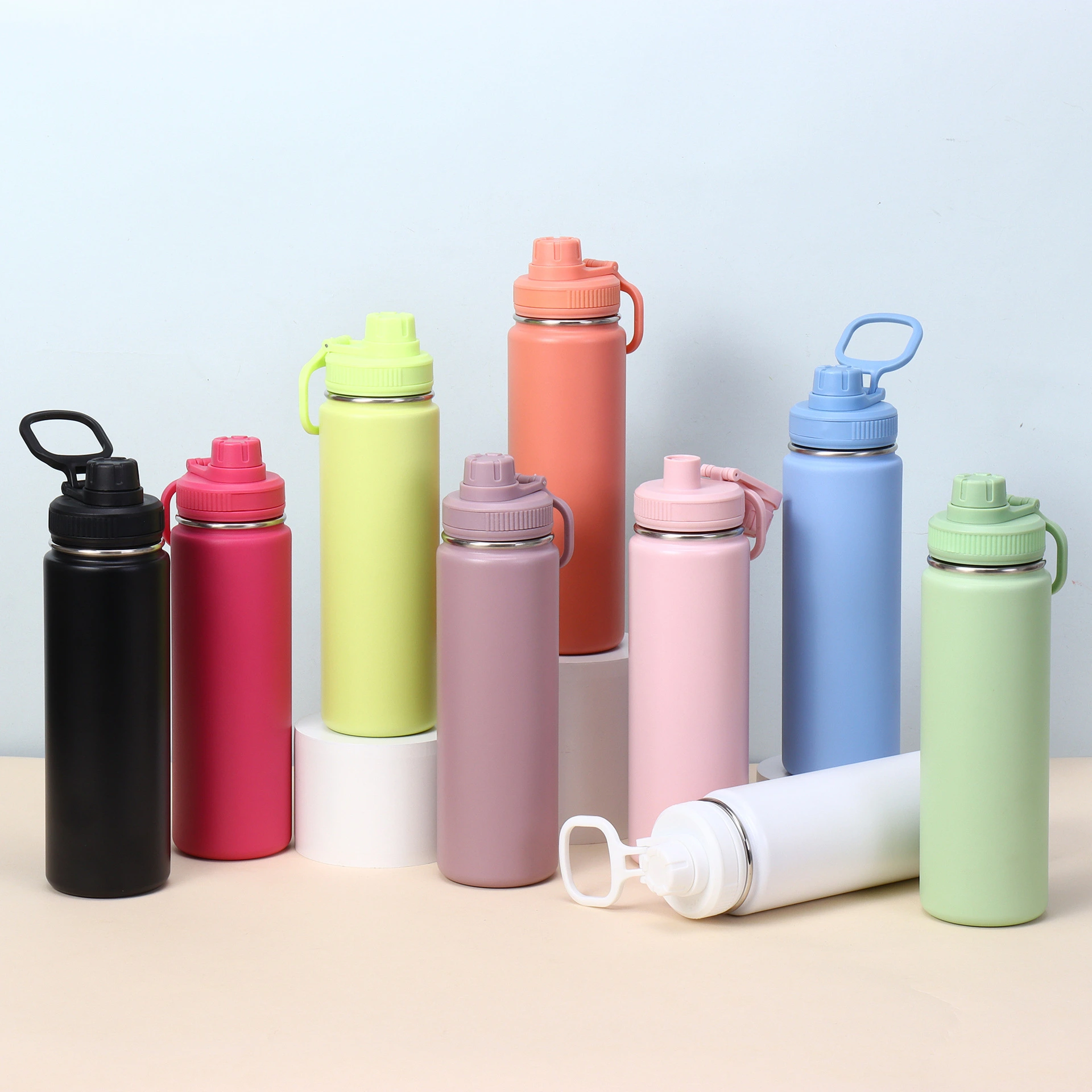 Stainless steel vacuum bottle with direct drinking & handle for travel 1