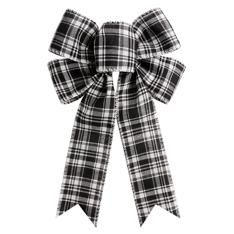 Burlap wired Plaid bow for holiday decoration 1
