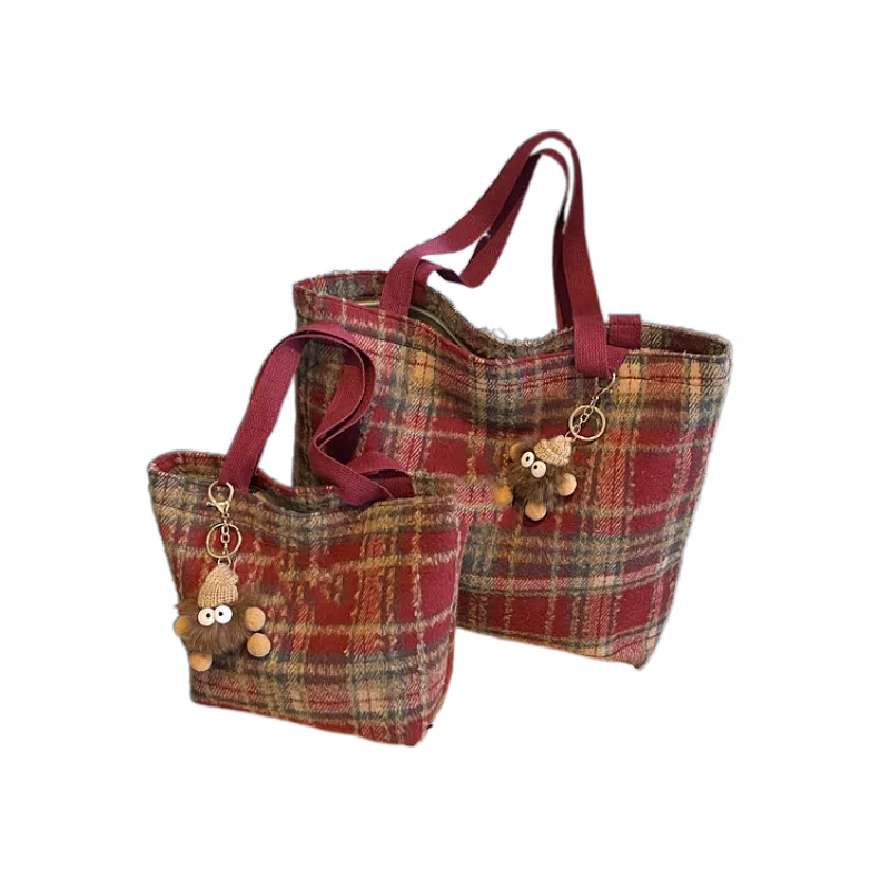 Large-capacity Tote Bag, Wool Check Shoulder Bag, High-end Versatile Tote Bag 1