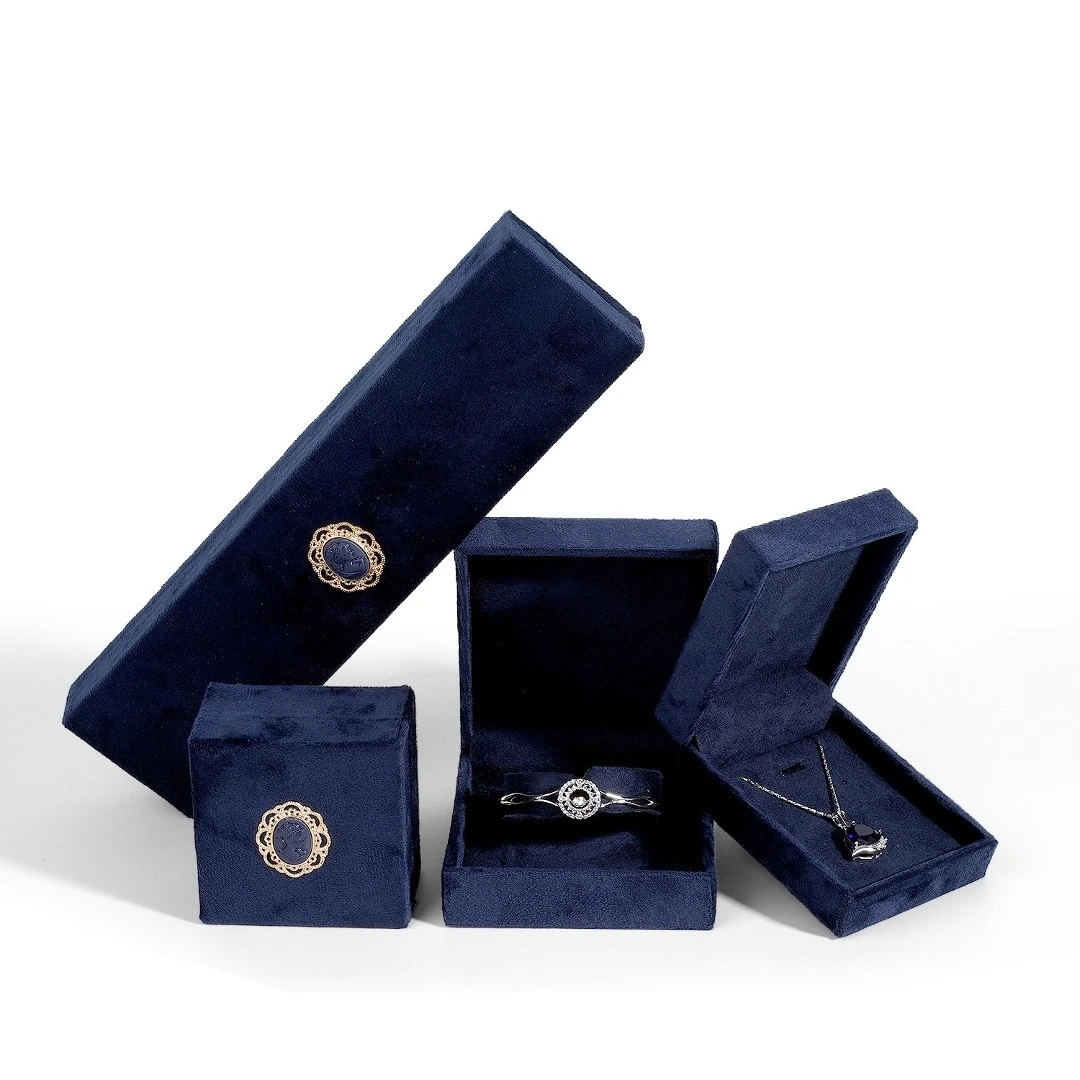 Premium navy blue velvet vintage jewelry box ring earrings necklace pendant bracelet jewelry gift box 1