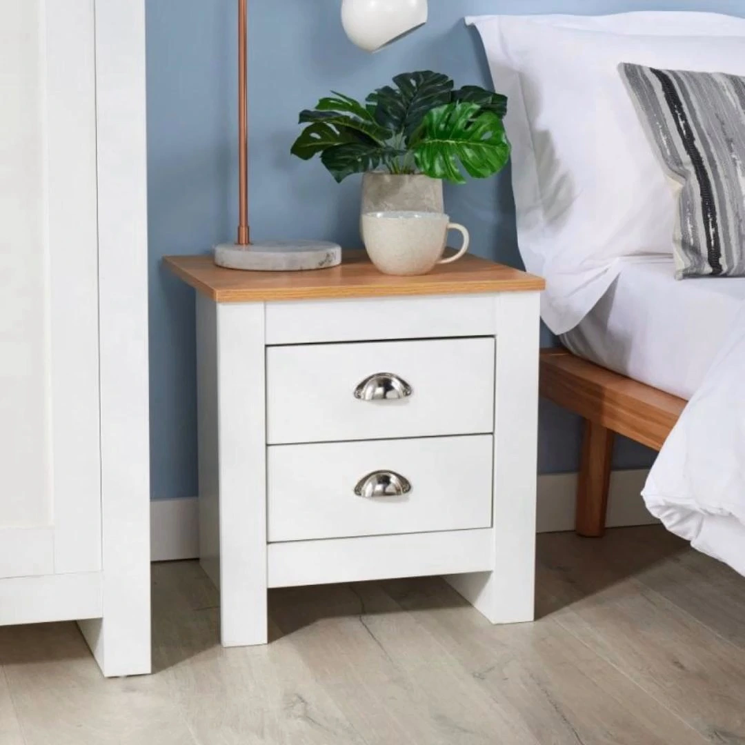 Minimalist Nightstand With 2 Spacious Drawers Silver Handle Bedside Storage 1